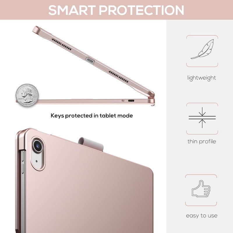 typecase Touch iPad 11th 10th Generation Case with Keyboard (11" 2025, A16 & 10.9" 2022) – 360° Rotatable, 11-Color Backlit, Multi-Touch Trackpad, Pencil Holder, Thin & Light – Rose Gold - Image 5